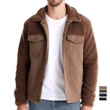AIOPESON Men's Winter Warm Thick Sherpa Fleece Jacket Patchwork Fur Collar Fashion Casual Work Jackets for Men