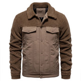 AIOPESON Men's Winter Warm Thick Sherpa Fleece Jacket Patchwork Fur Collar Fashion Casual Work Jackets for Men